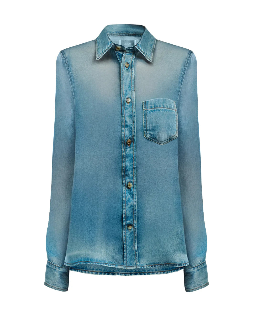 シャツ HUECLOSET Brush Denim Shirt SE413 Ronda Sheer Denim Print Shirt | SHOP BAZAAR