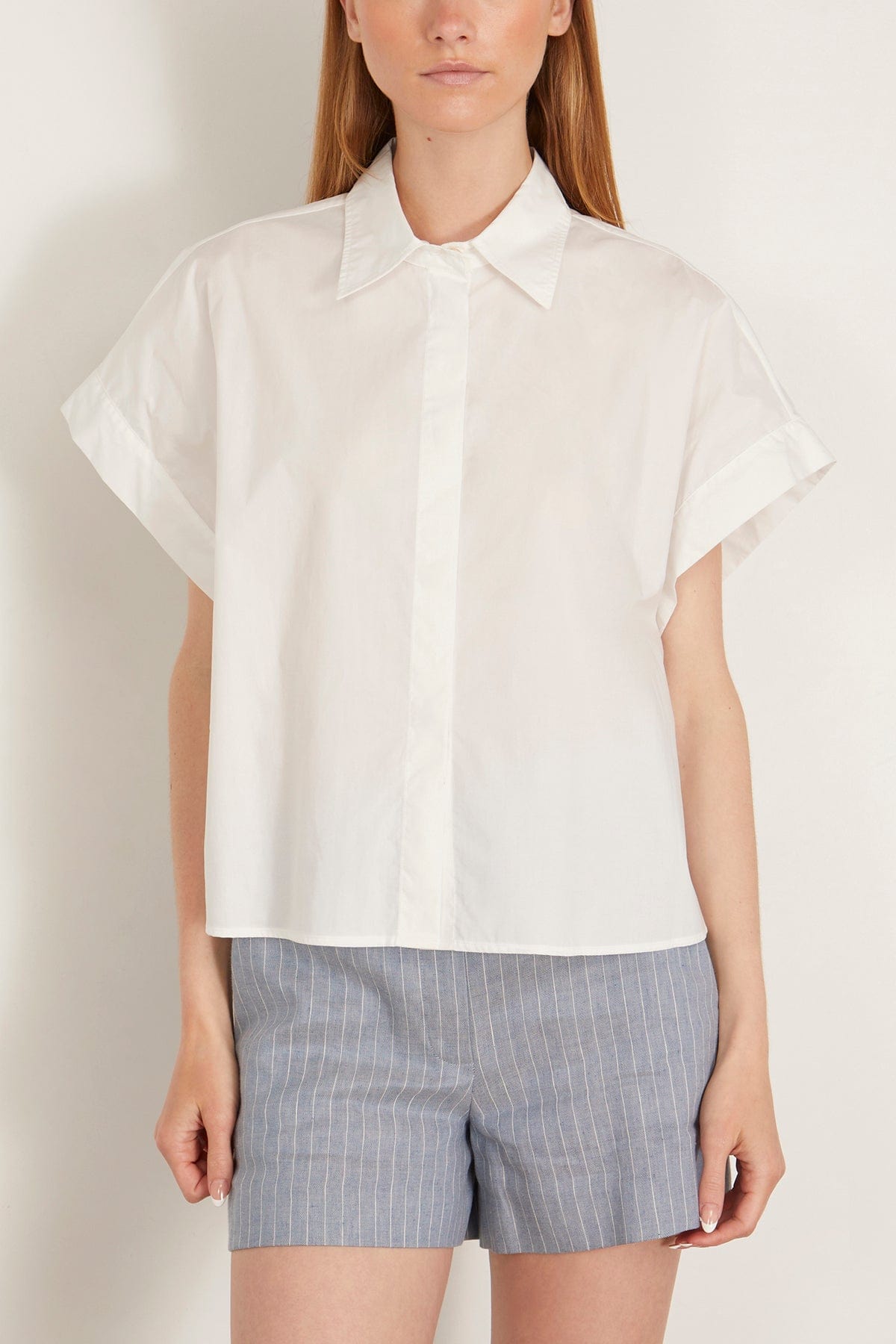 Cotton Poplin Boxy Short Sleeve Shirt – Bianco | SHOP BAZAAR