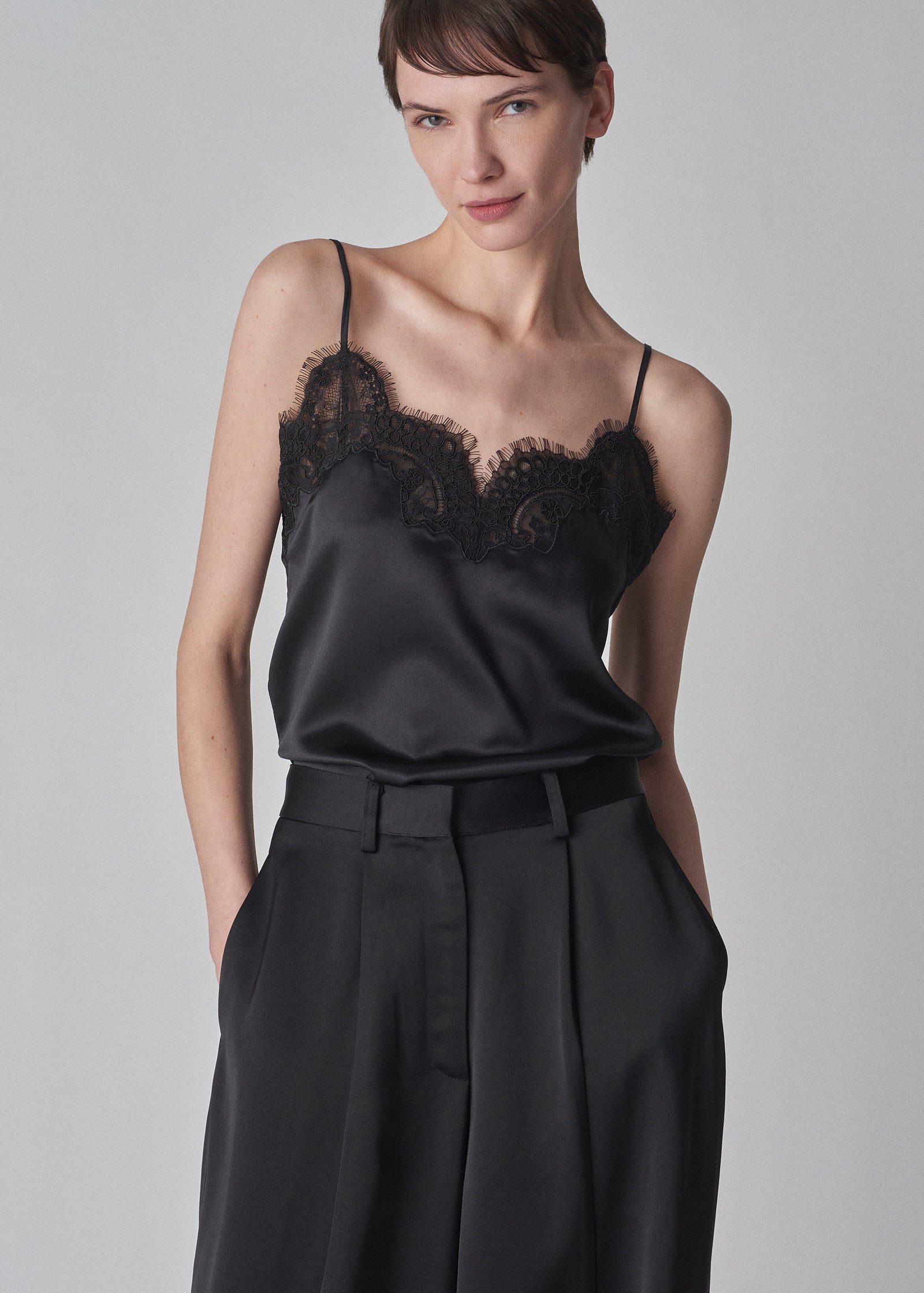 black satin lace cami