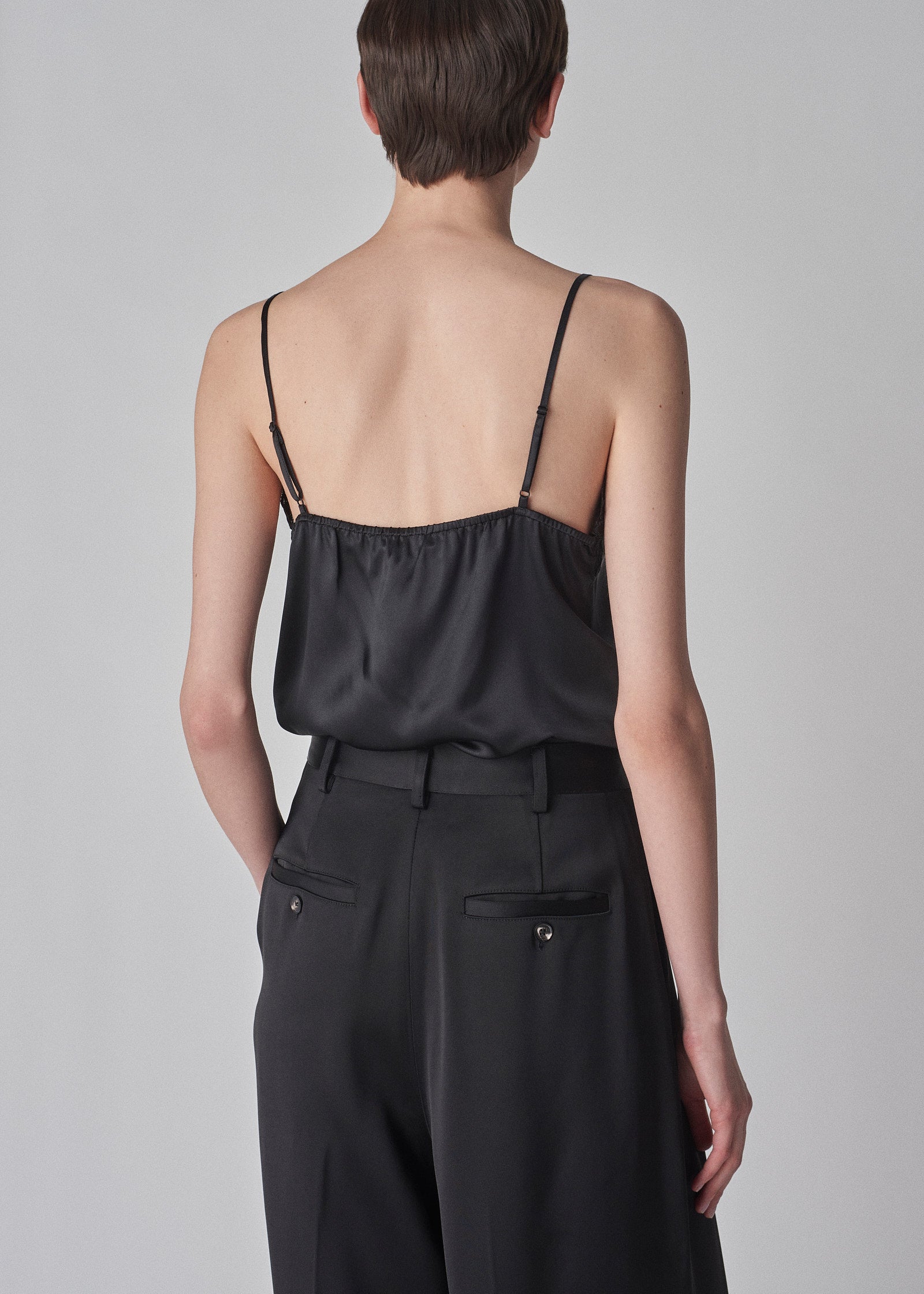 Lace Camisole in Silk Satin - Black | SHOP BAZAAR
