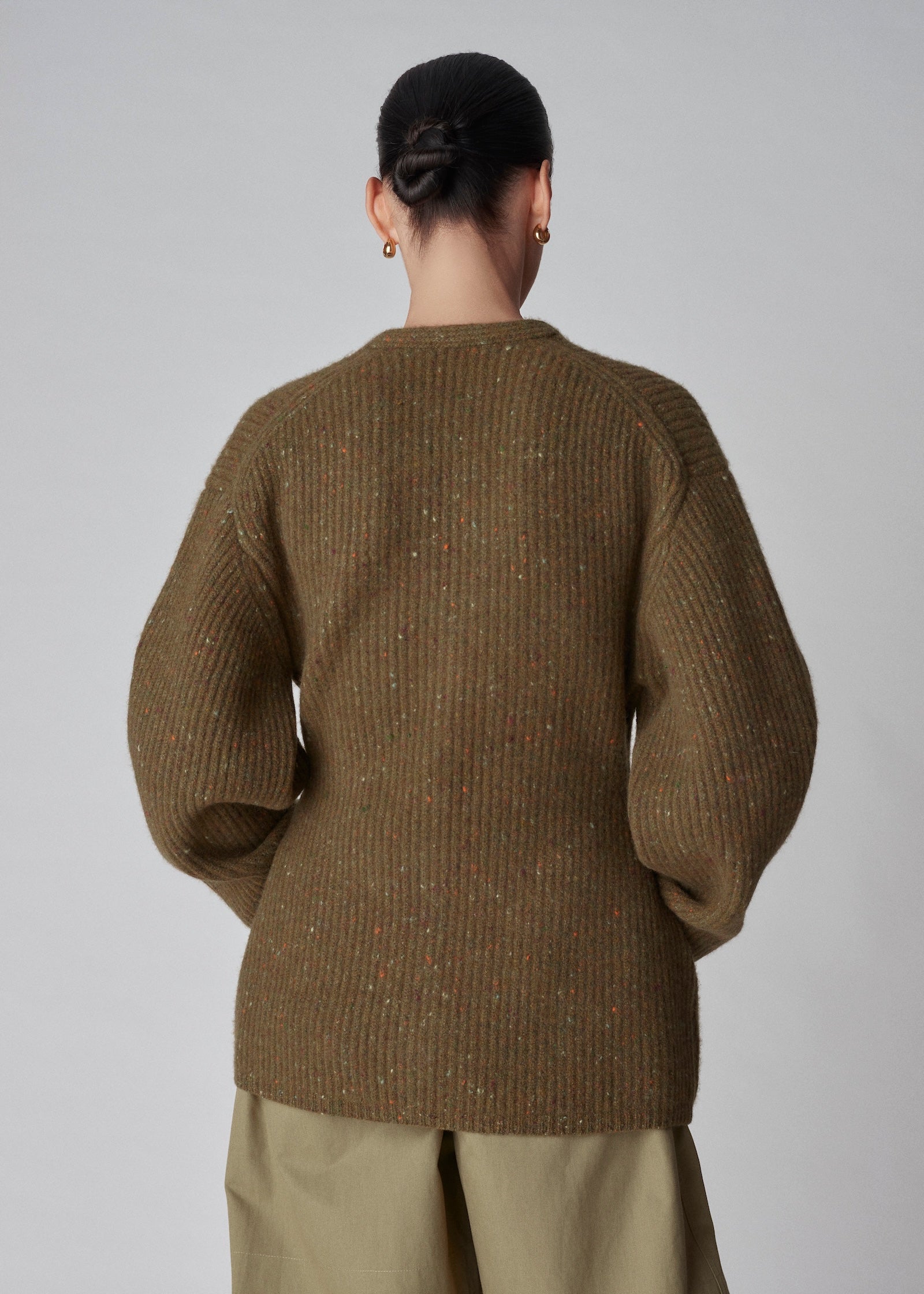 Hourglass Cardigan in Tweed Knit - Green Melange | SHOP BAZAAR Hourglass Cardigan in Tweed Knit - Green Melange | SHOP BAZAAR
