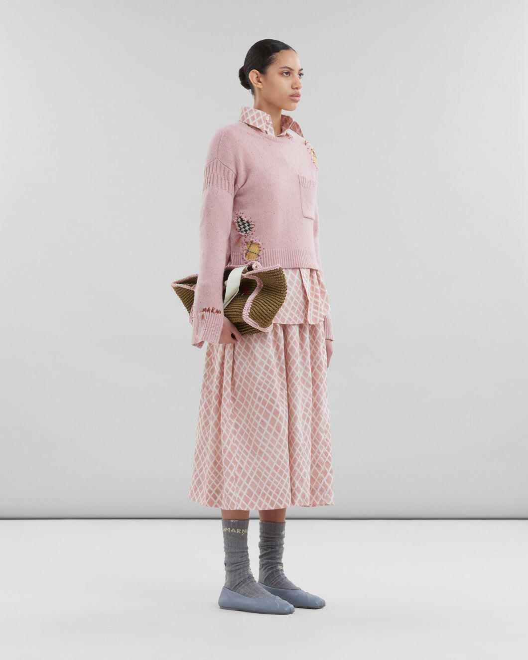 Pink Poplin Midi Skirt with Landscapes Print | SHOP BAZAAR