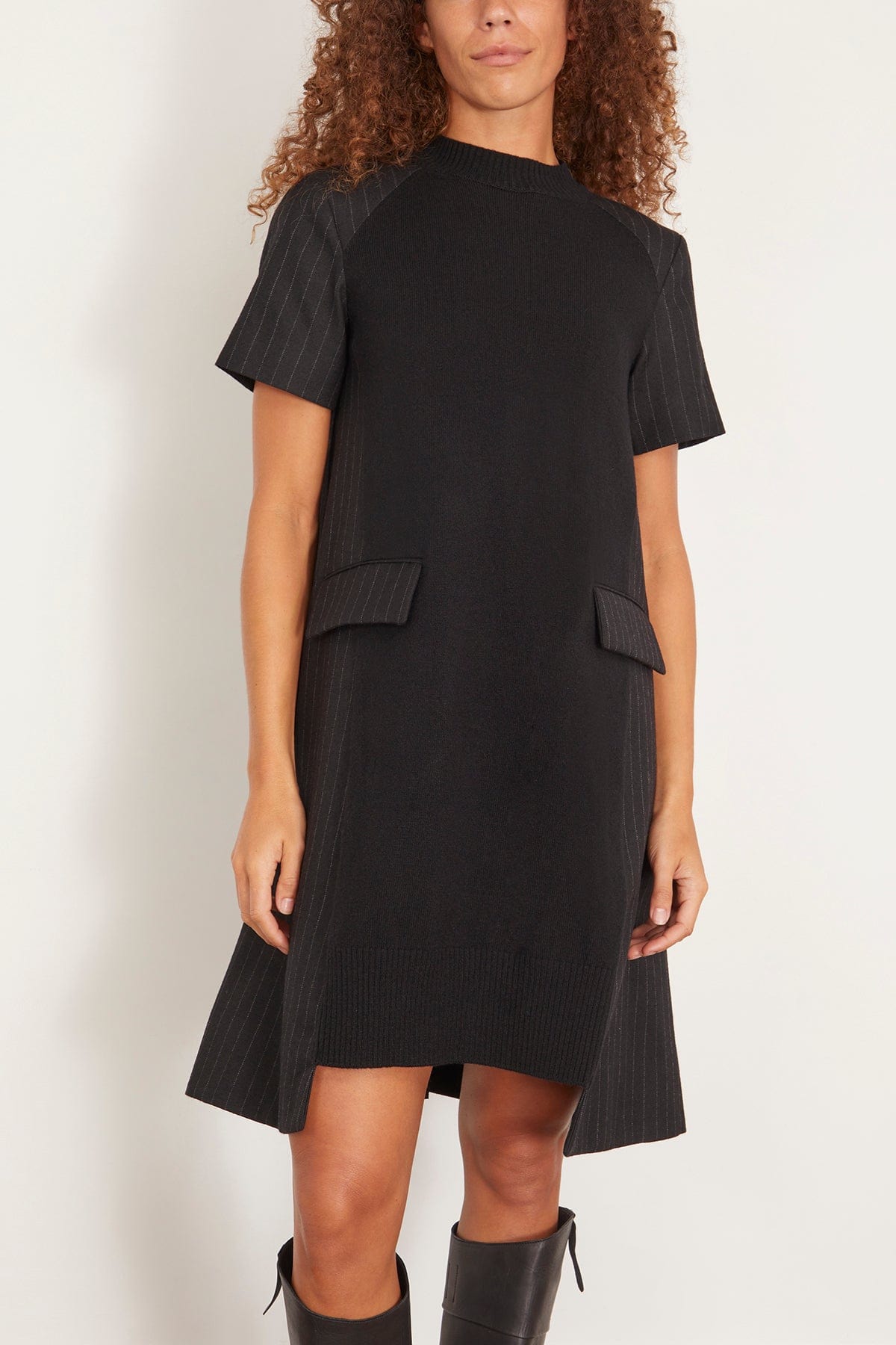 Chalk Stripe X Wool Knit Dress - Black | SHOP BAZAAR Chalk Stripe X Wool Knit Dress - Black | SHOP BAZAAR