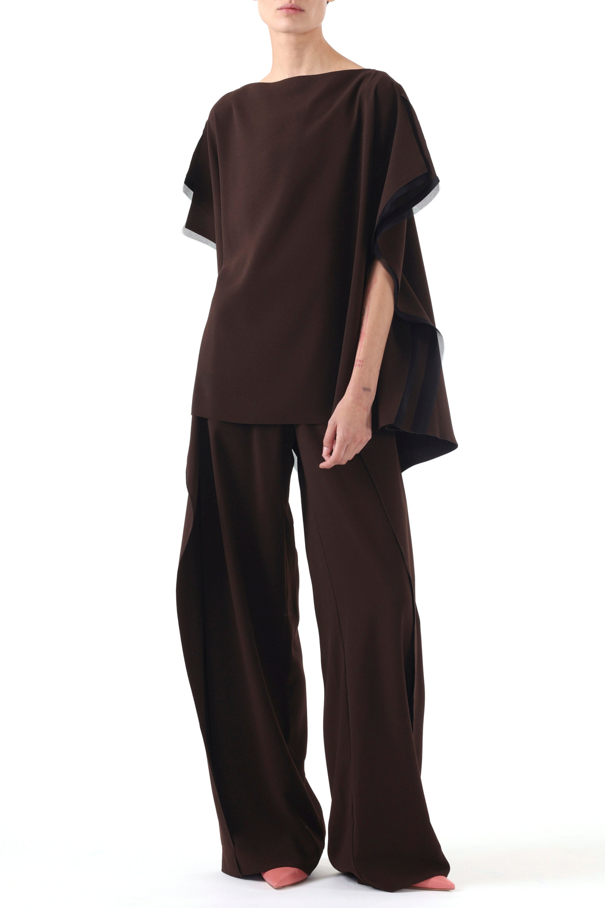 Mid- Rise Crepe Straight Leg Pants with Side Ruffle | SHOP Mid- Rise Crepe Straight Leg Pants with Side Ruffle | SHOP