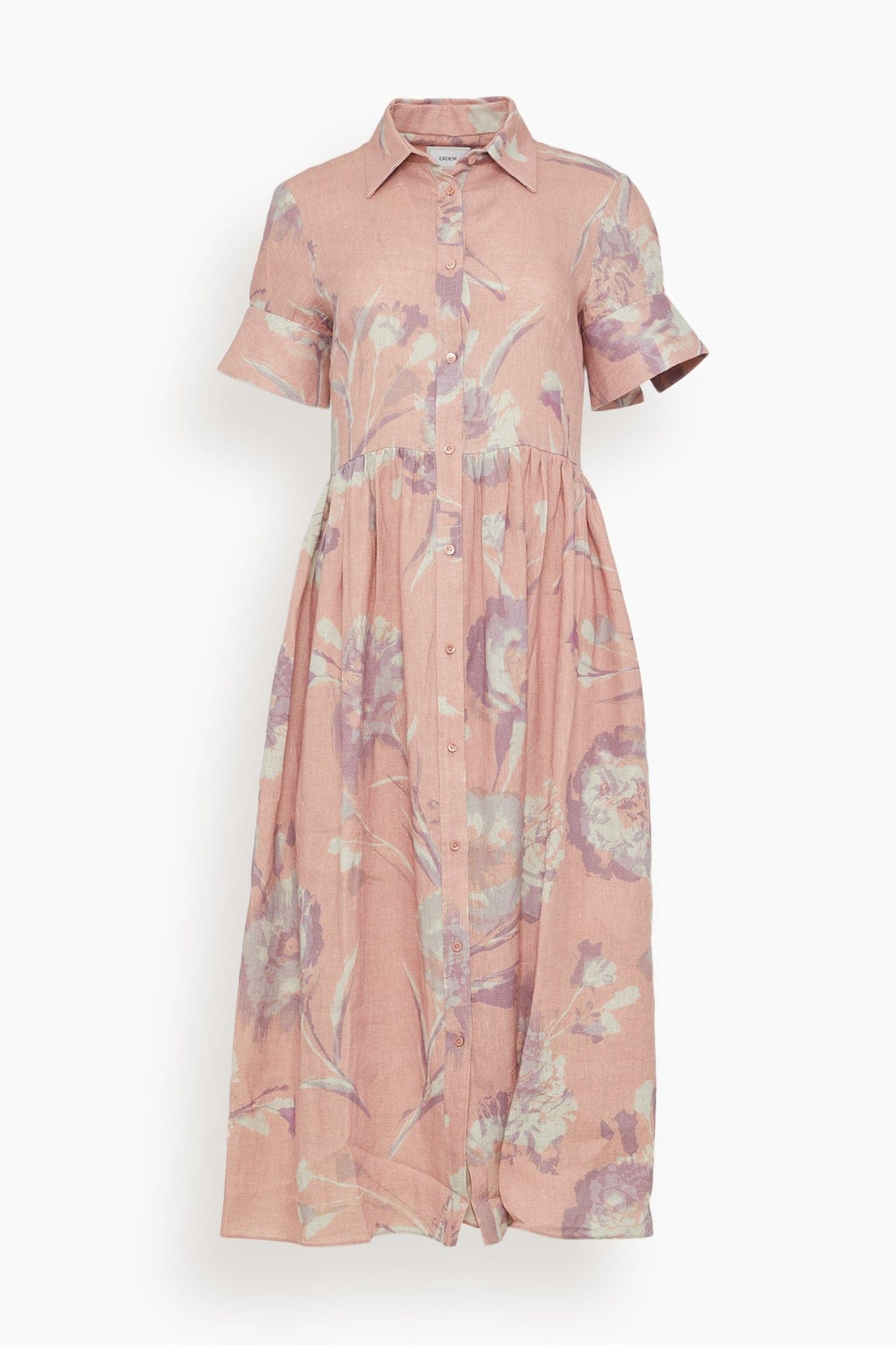 ☆ERDEM☆Sale!! フラワープリントコットンフレアシャツドレス♪ Short Sleeve Shirt Dress - Carnation Cyanotype Rose | SHOP