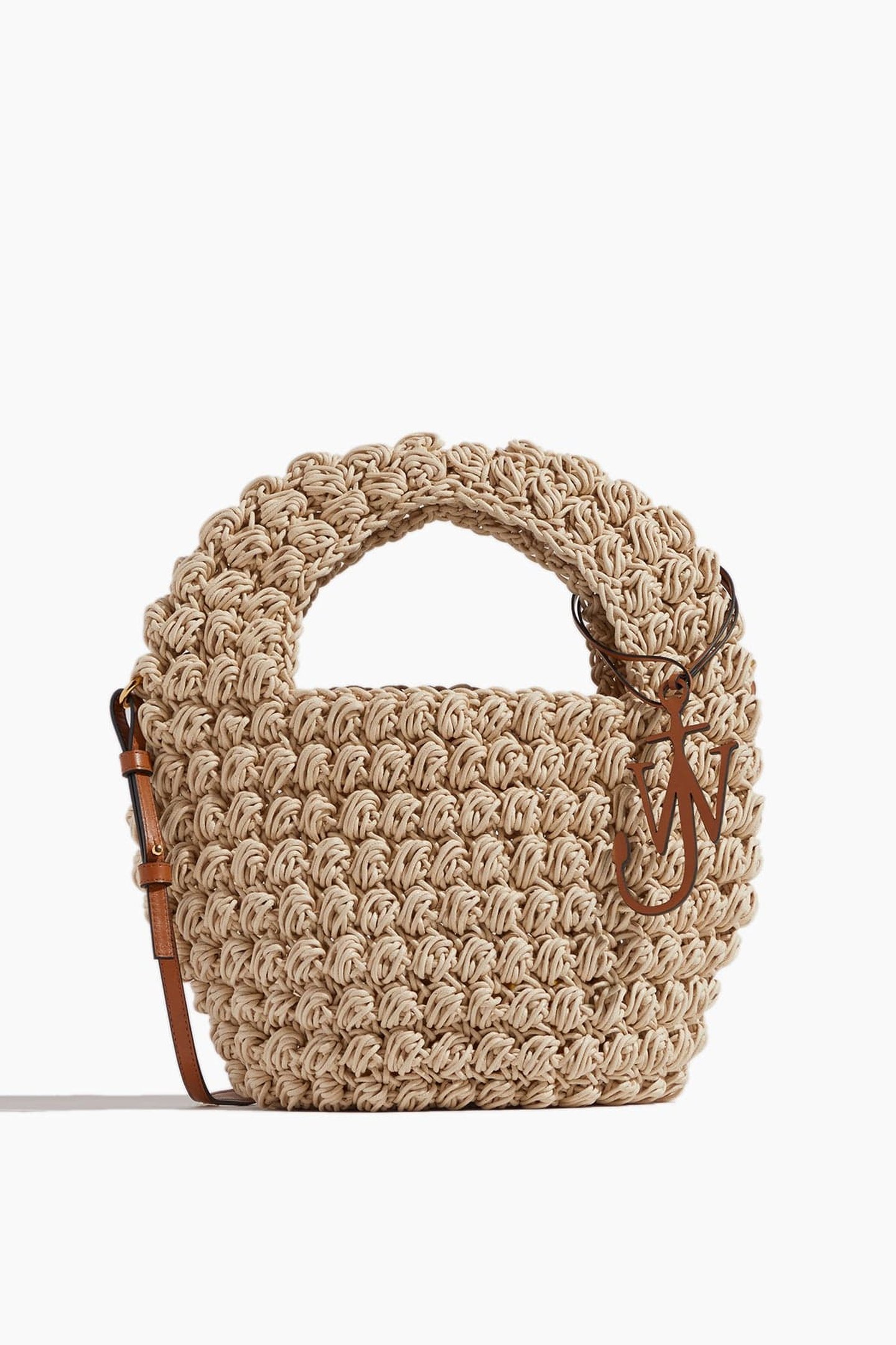 【Jw Anderson】Khaki Popcorn Basket Woven Top ハンドルバッグ Popcorn Basket Bag In Off White | SHOP BAZAAR