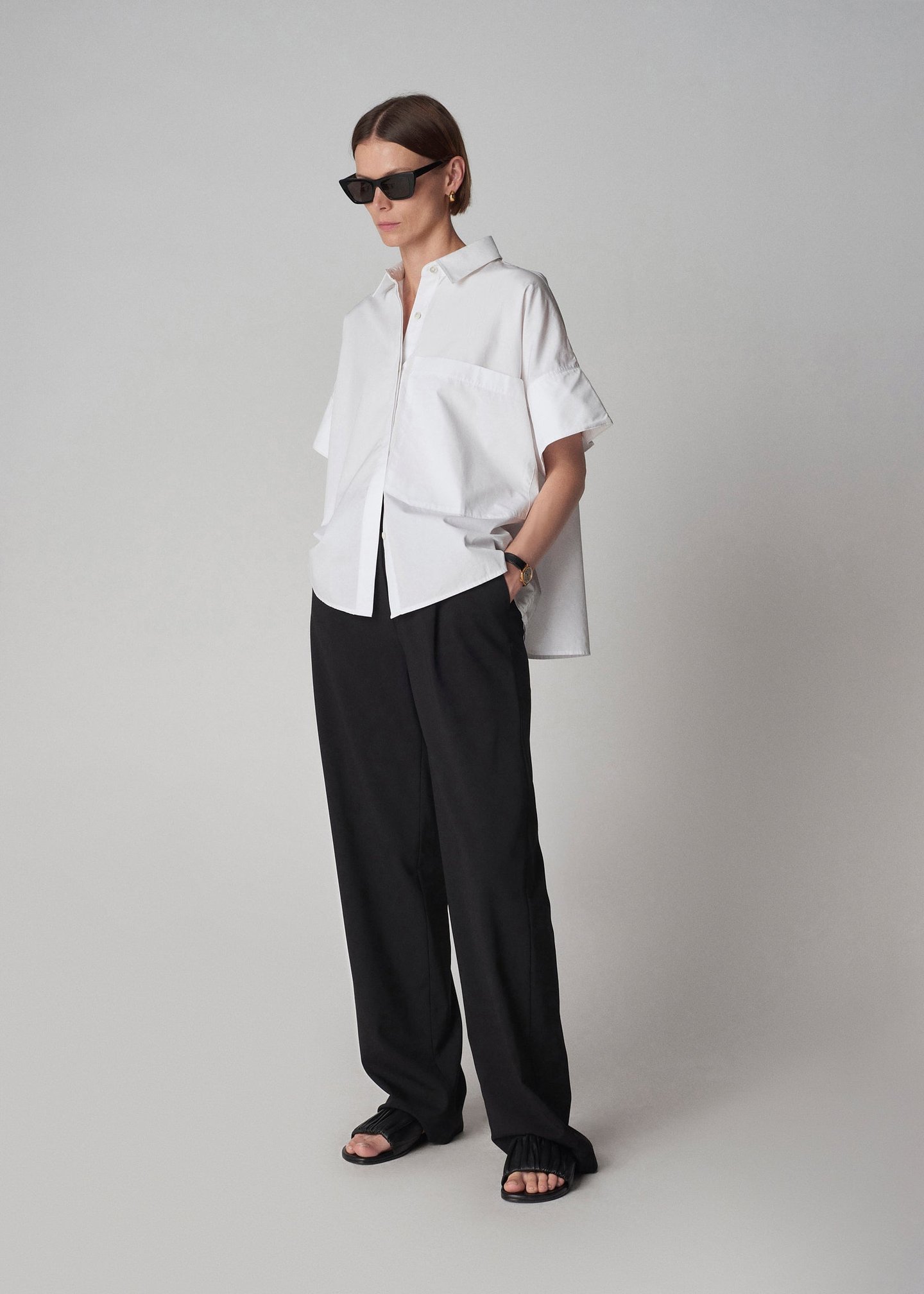Boxy Short Sleeve Shirt in Cotton Poplin - White | SHOP BAZAAR