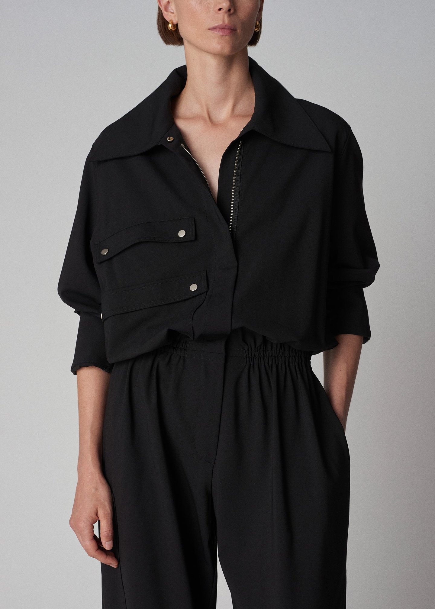 Aviator Jumpsuit in Virgin Wool - Black | SHOP BAZAAR