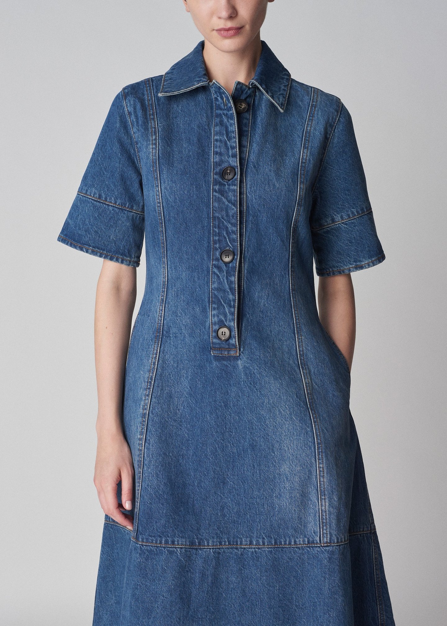 Midi Denim Dress - Indigo | SHOP BAZAAR