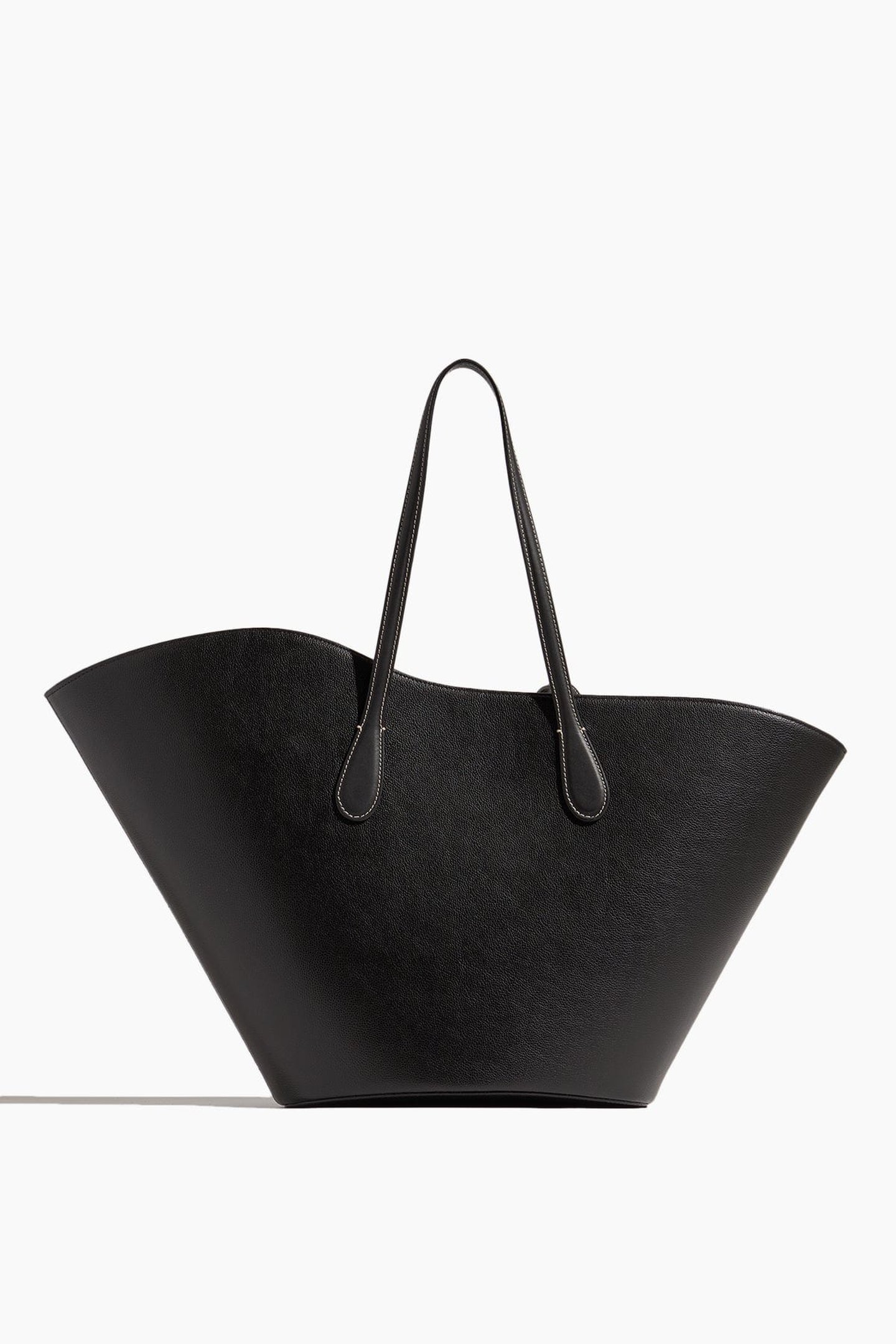 Open Tulip Large Tote - Black Leather | SHOP BAZAAR