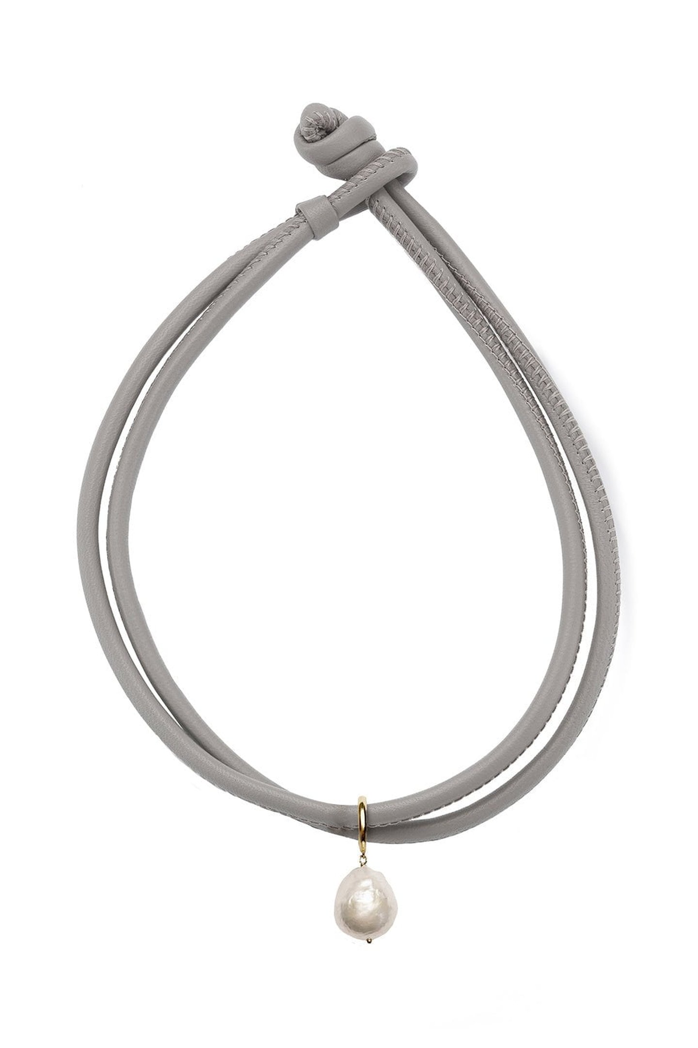 Taupe Leather Pearl Choker Necklace | SHOP BAZAAR