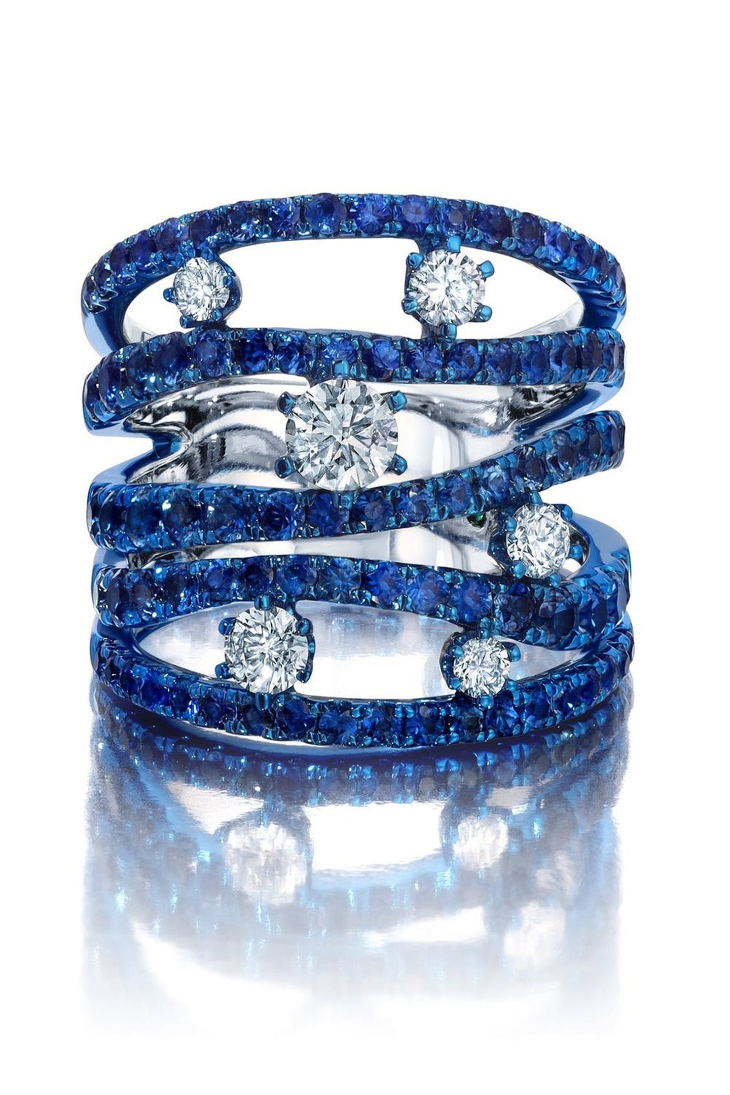 公式サイト Blue Sapphire Rhodium Rio Cage Ring | SHOP BAZAAR モンステラ・ポトス