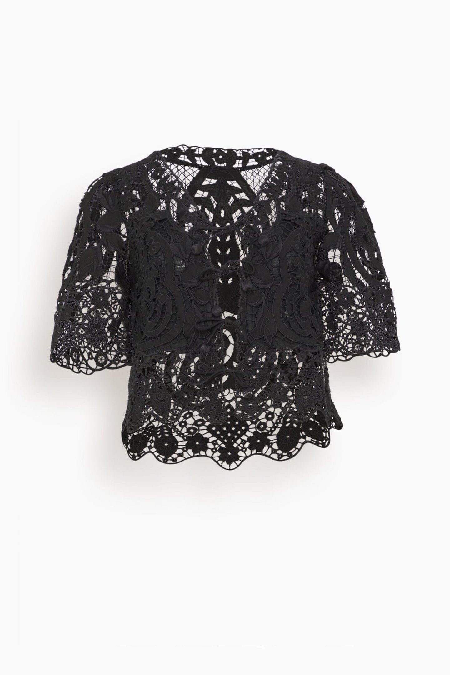 Gianna Lace Tie Front Top - Black | SHOP BAZAAR