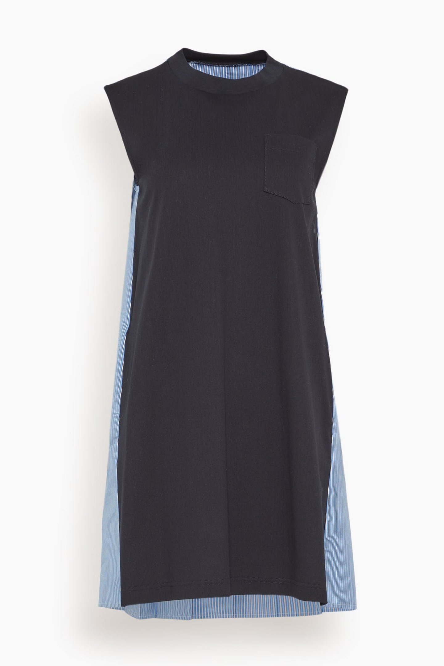 Cotton Poplin X Cotton Jersey Dress - Navy and Blue Stripe