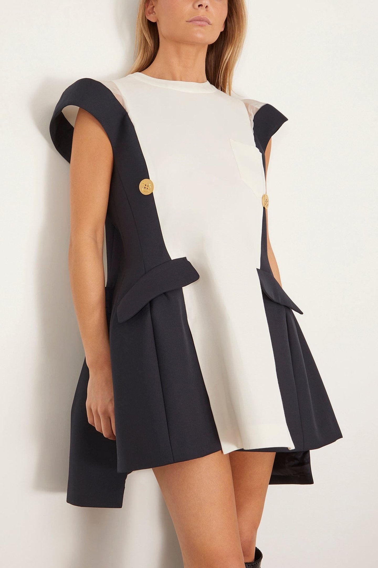 Double-Faced Silk Cotton Dress - Off White and Navy | SHOP