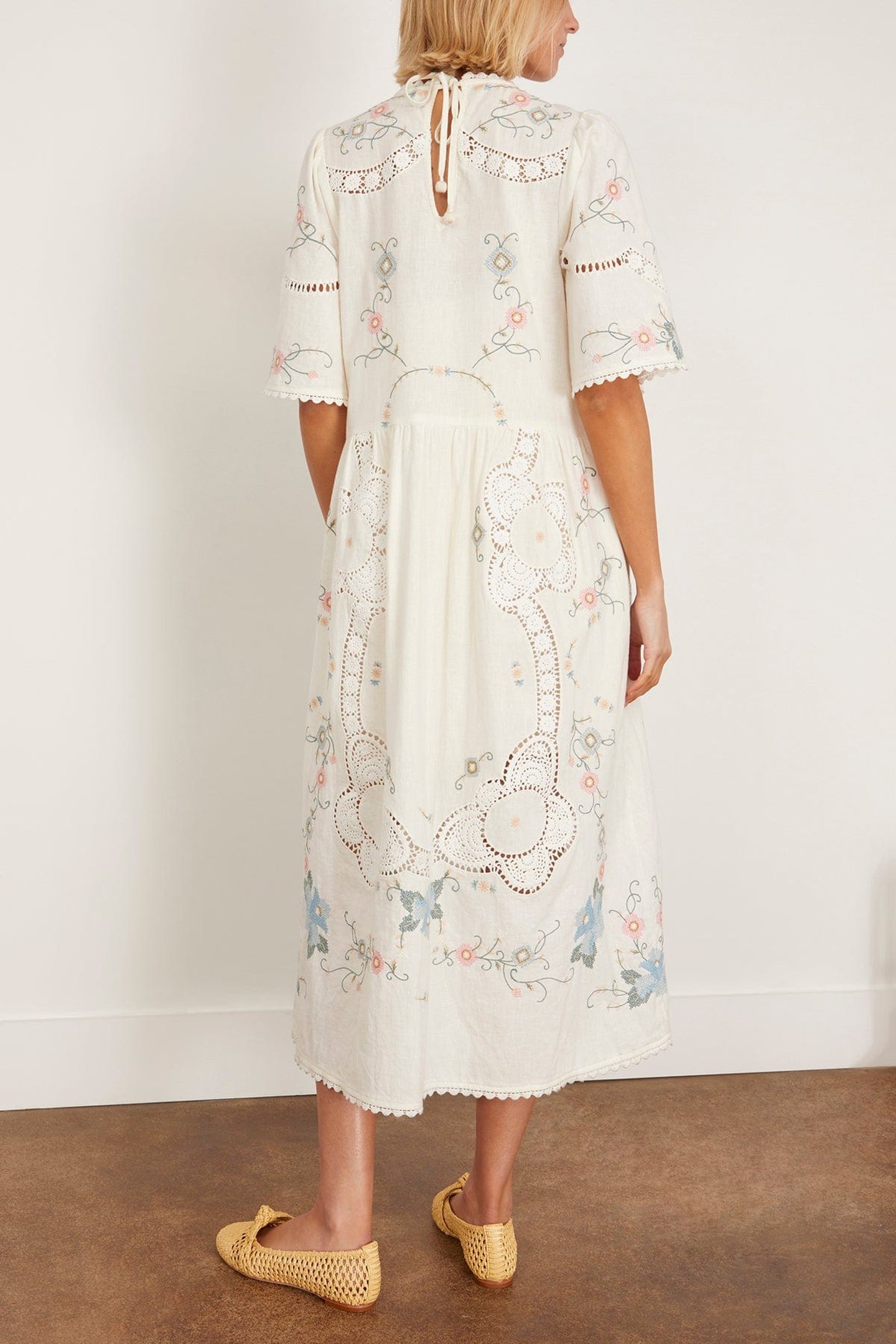 Vesna Embroidery Short Sleeve Dress - White | SHOP BAZAAR