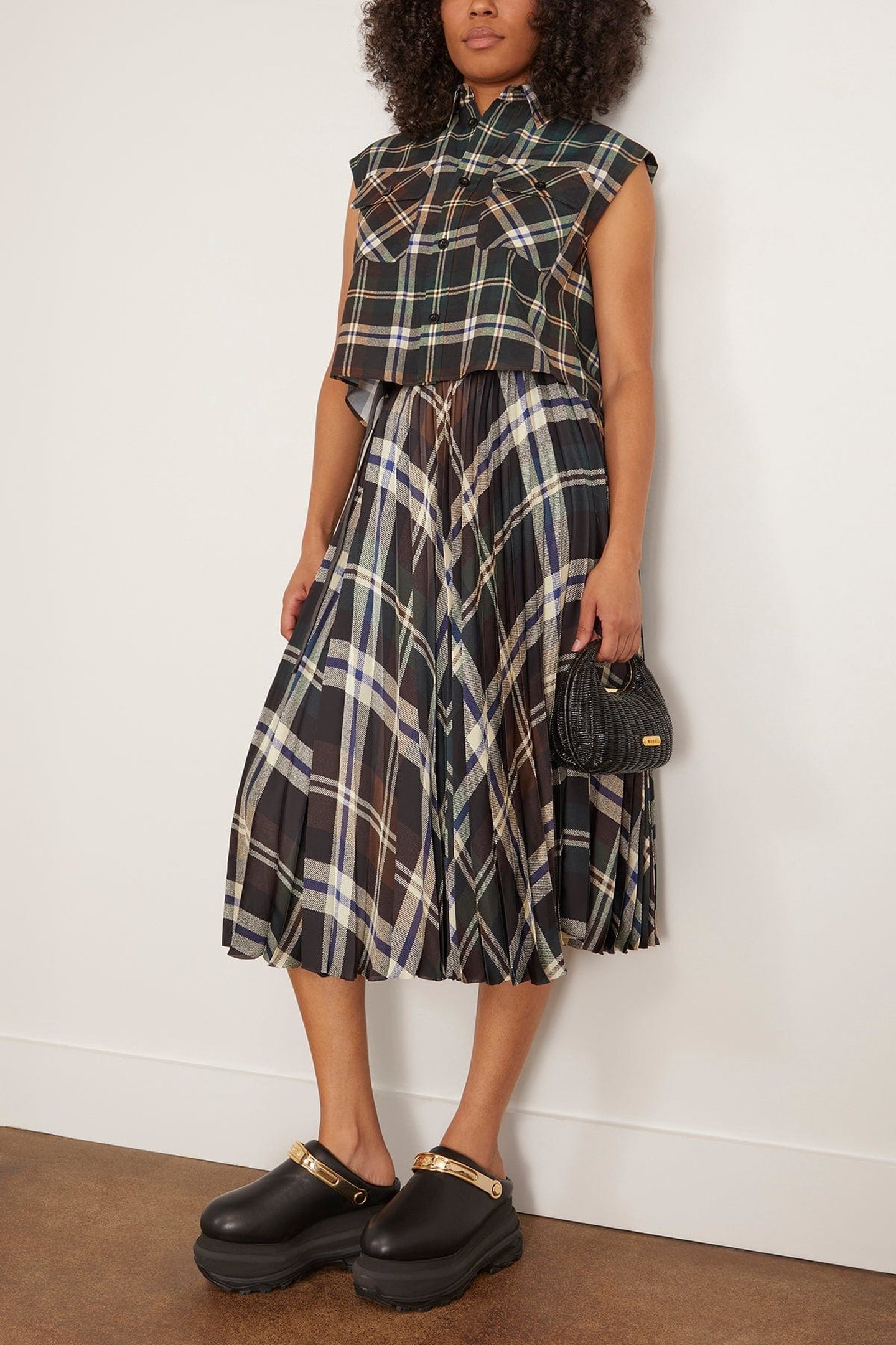 国内より1WEEK【sacai】Plaid Print Skirt Plaid Print Skirt - Green X Brown | SHOP BAZAAR