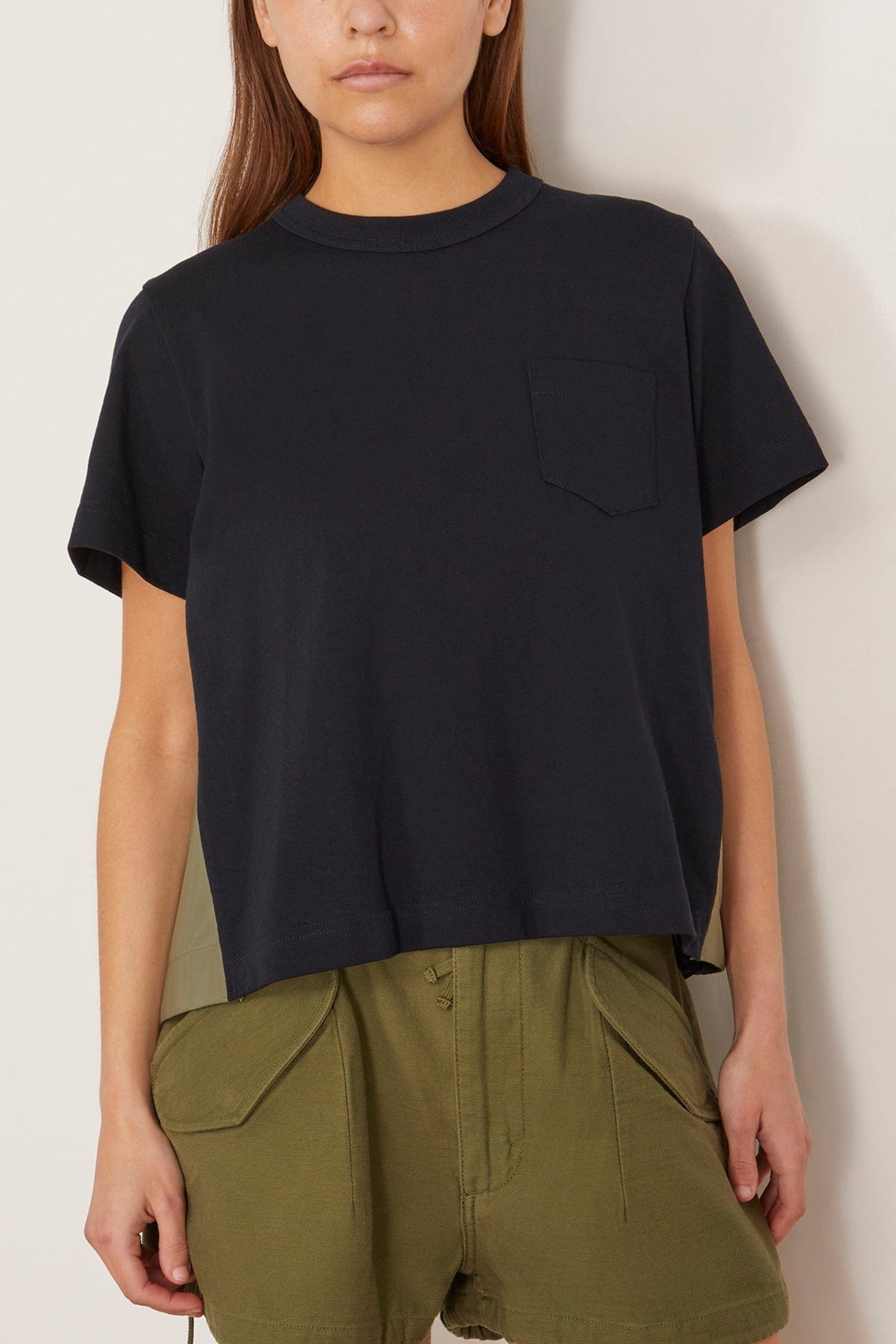 Nylon Twill X Cotton Jersey T-Shirt - Navy and Khaki | SHOP