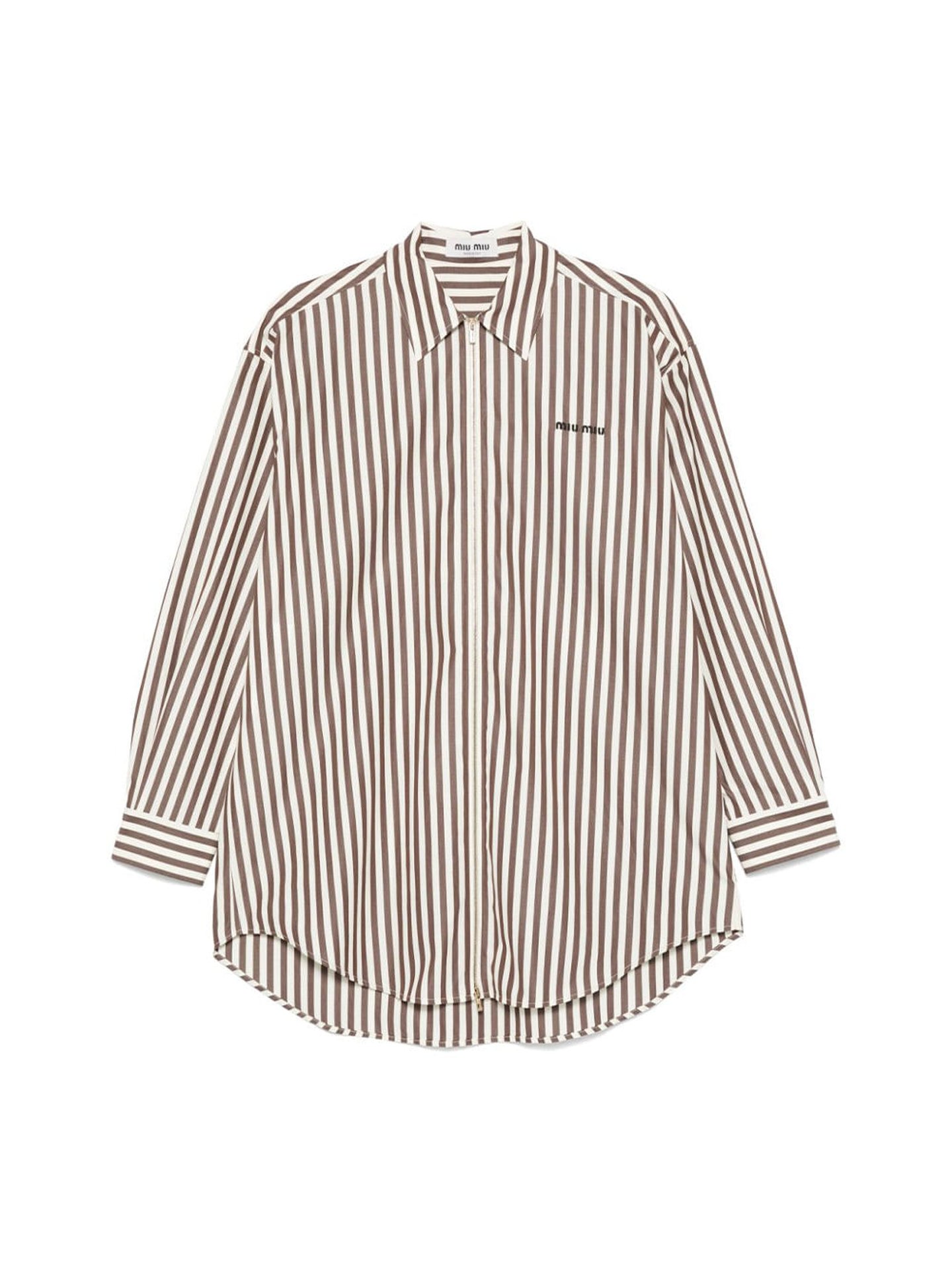 Oversized Striped Zip-up Poplin Shirt | SHOP BAZAAR