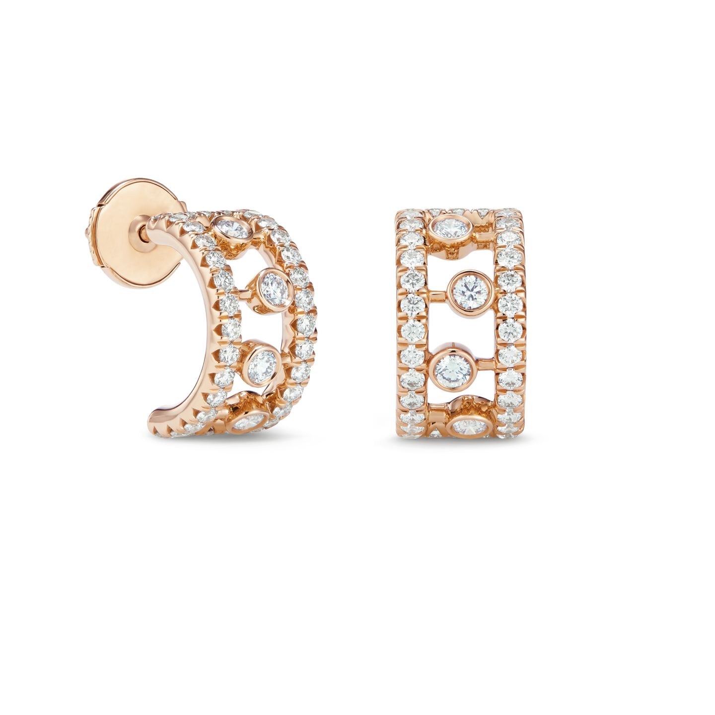 Dewdrop Diamond Hoop Earrings set in 18K Rose Gold