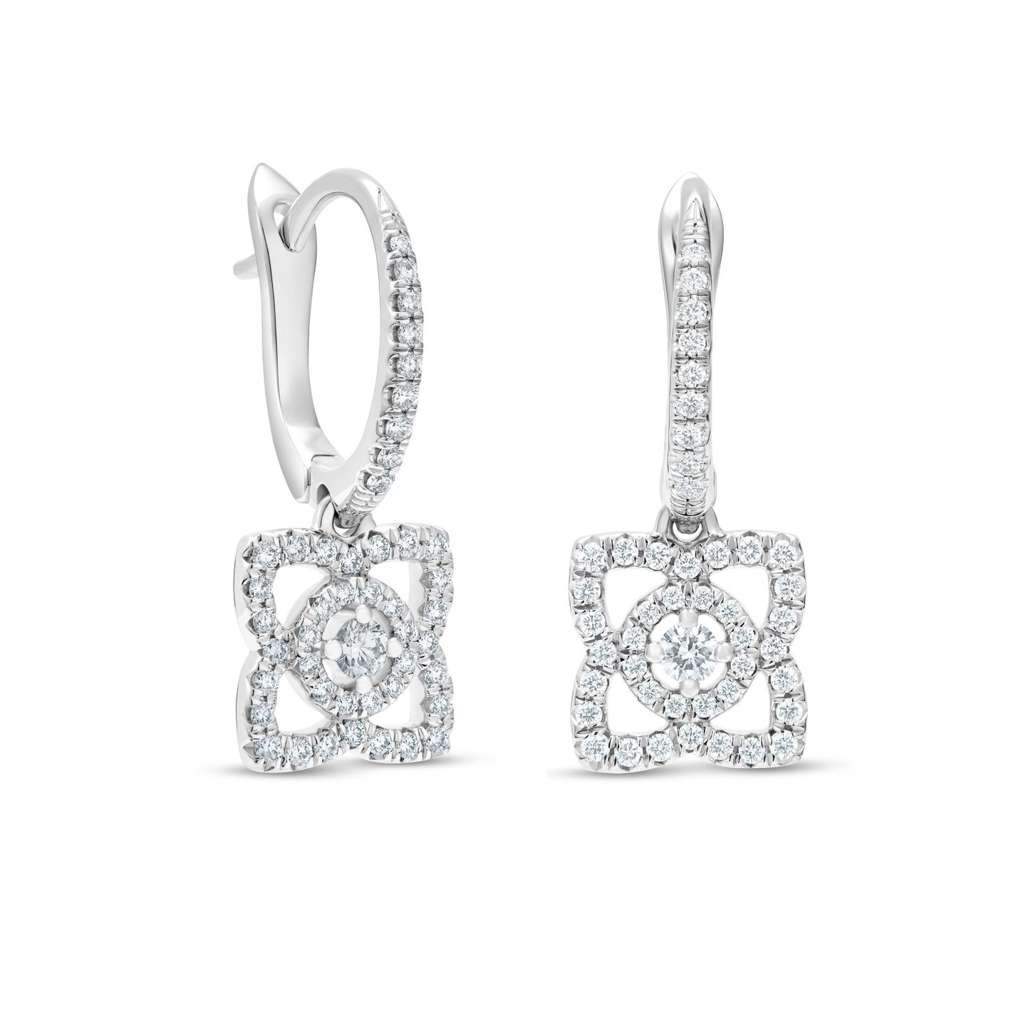 Enchanted Lotus Diamond Sleeper Earrings set in 18K White Gold