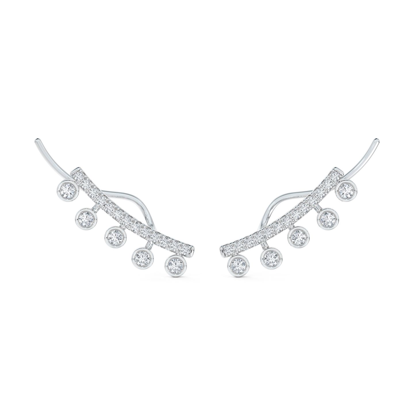 Dewdrop Diamond Climber Earrings set in 18K White Gold