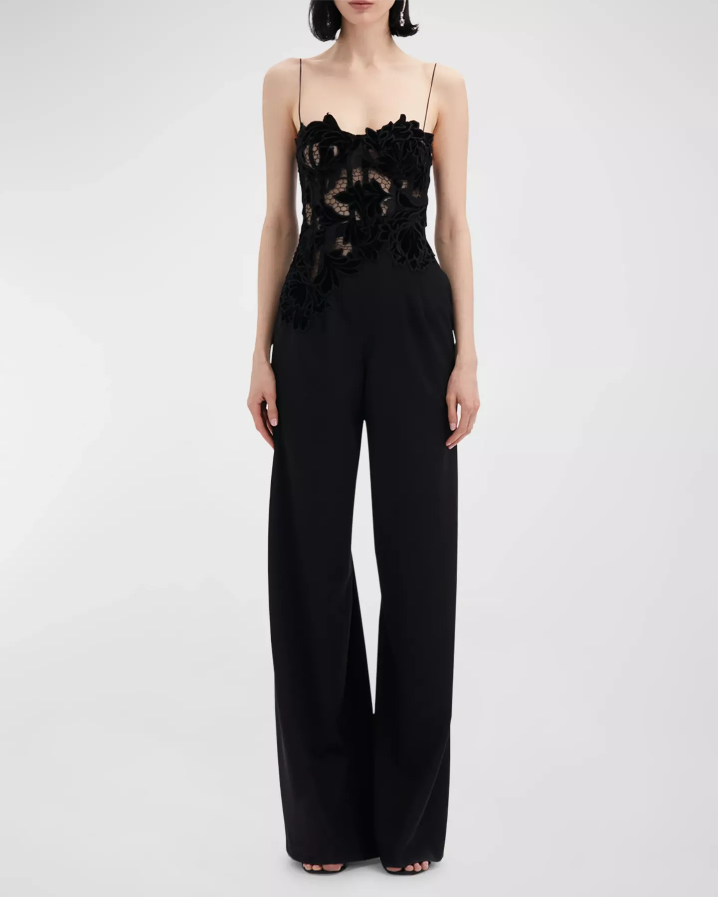 Peony Velvet Guipure Sleeveless Wide-Leg Jumpsuit