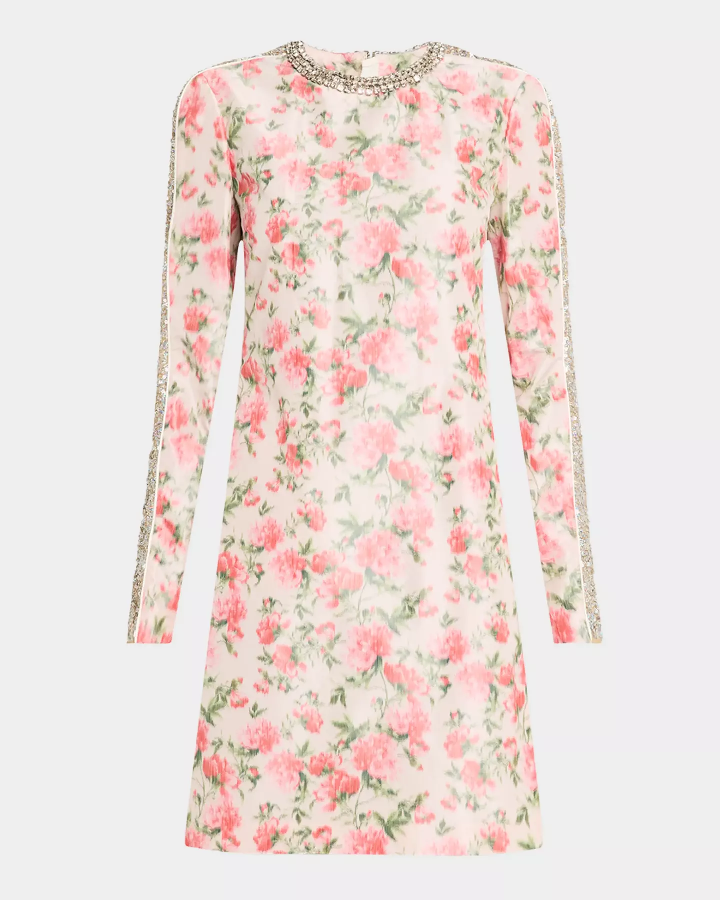 Blur Floral Embellished Long-Sleeve Mini Dress