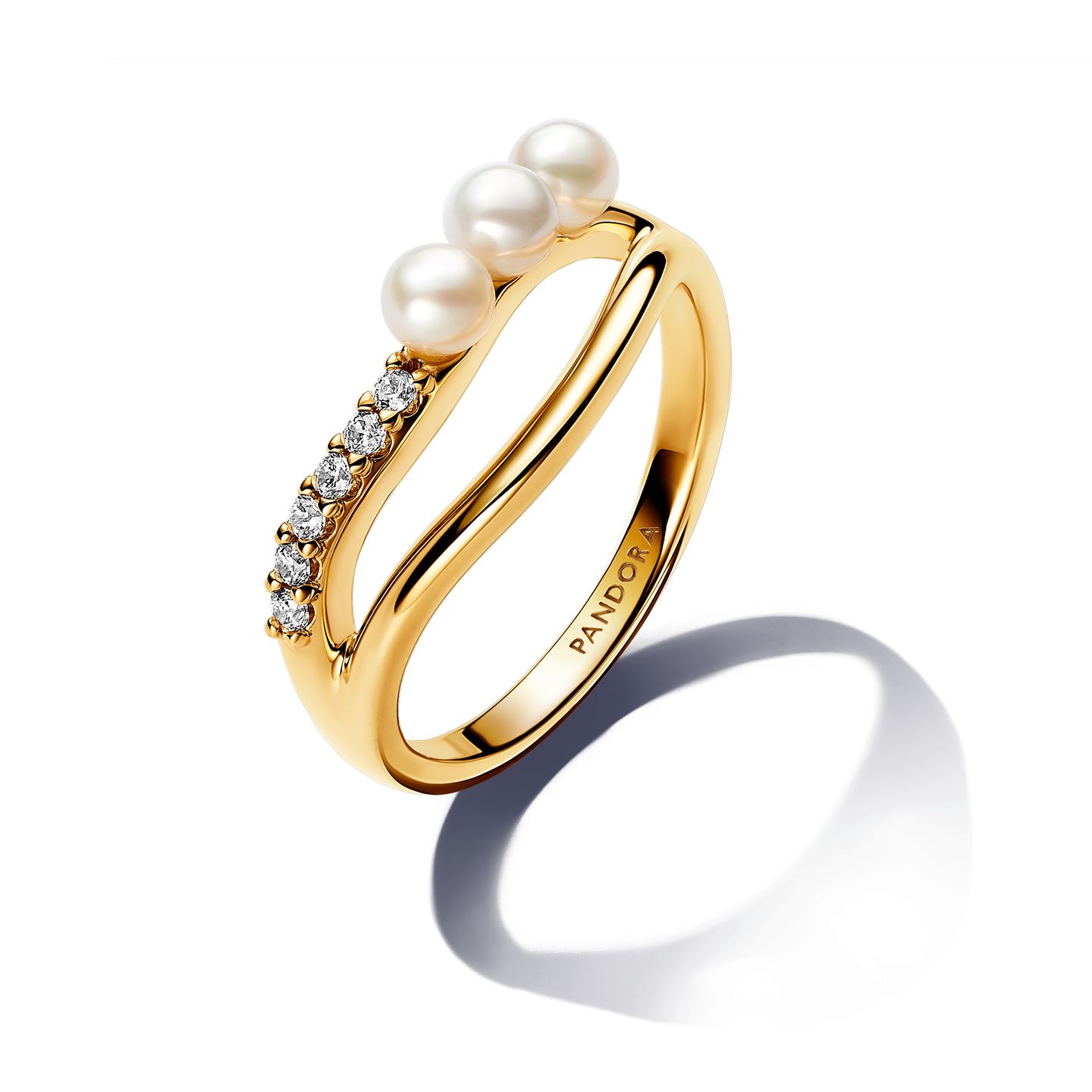 Treated Freshwater Cultured Pearl & Organically Shaped Double Band Ring