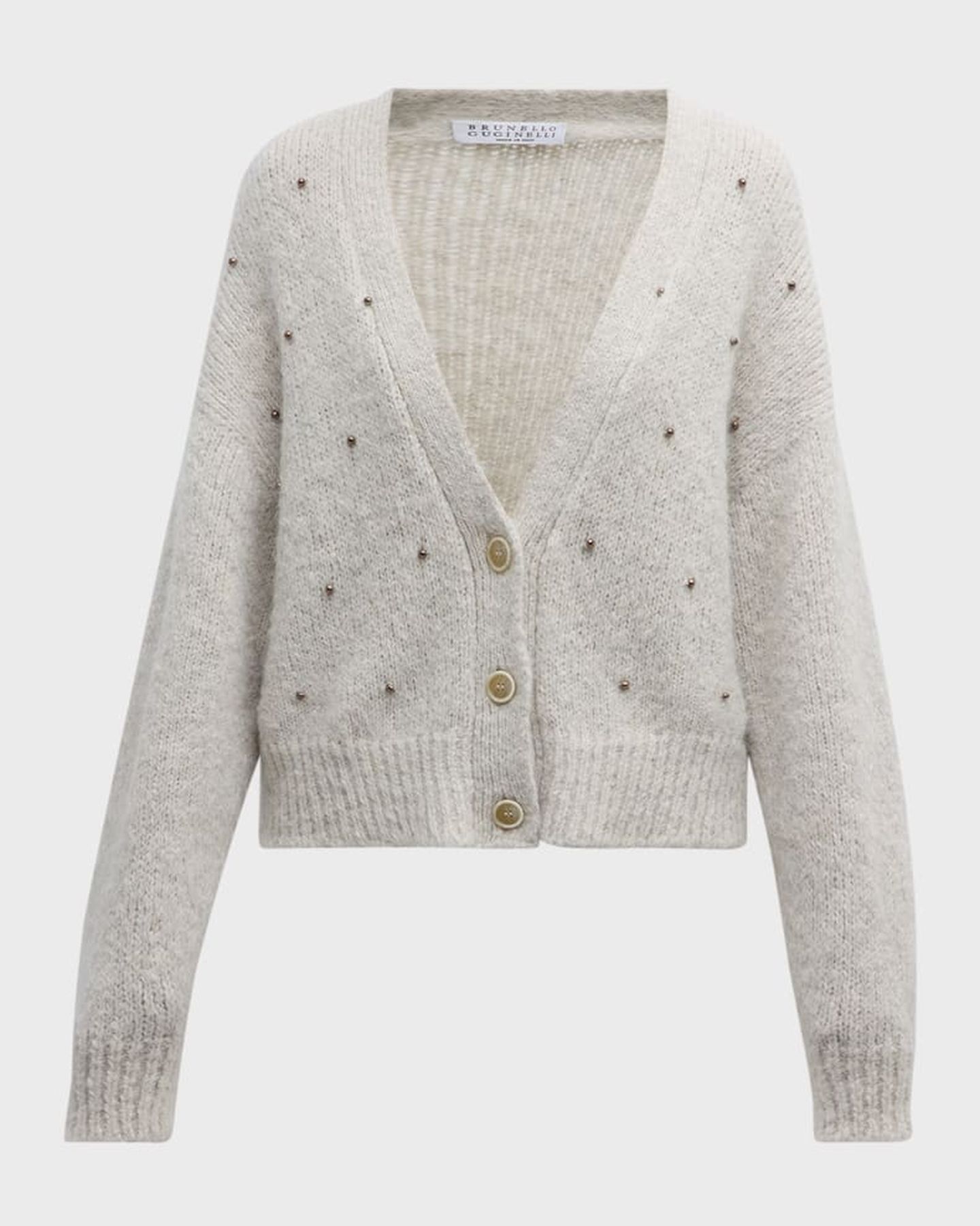 Alpaca Wool Cardigan with Rhinestone Embroidery